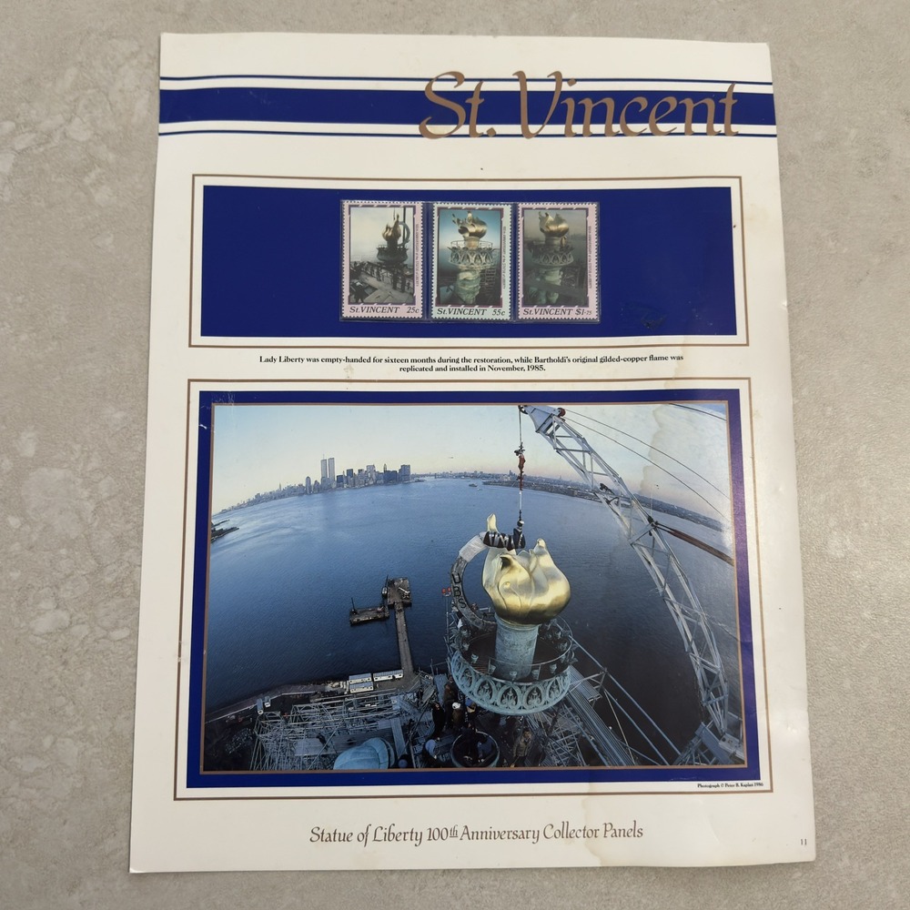 St. Vincents Statue of Liberty 100th Anniversary Collector Panels +3 Stamps